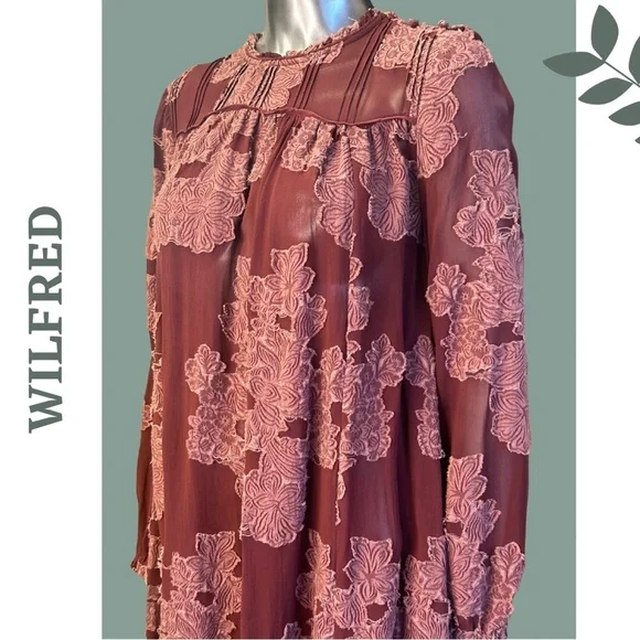 Wilfred Lace Overlay Mini Dress Silk Trim Romantic Burgundy Small - Picture 9 of 14
